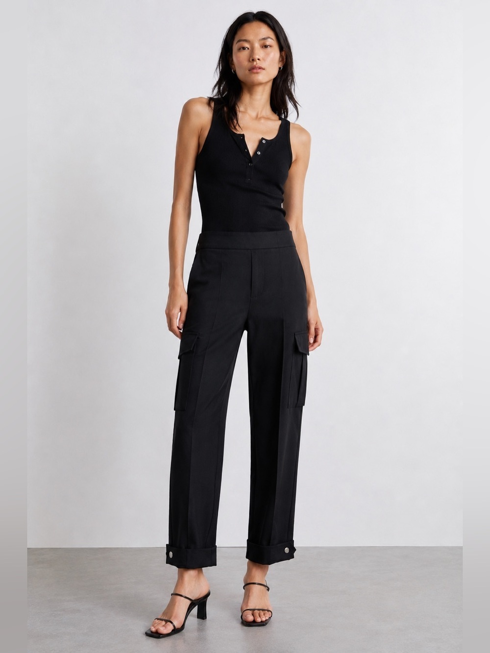 Rag & Bone Black Utility Cargo Dress Pants Snap Cuff High Rise Straight leg 0